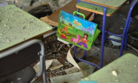 A damaged classroom in Lviv, Ukraine.