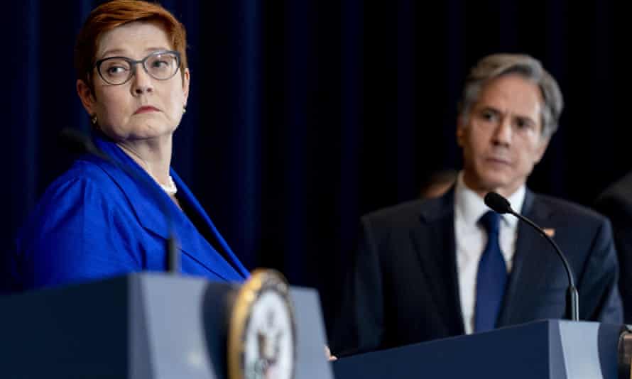 Australia’s foreign minister Marise Payne (left) and the US secretary of state Antony Blinken in Washington DC