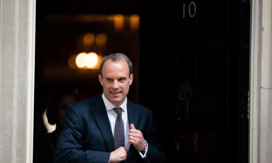 Dominic Raab leaves Downing Street on 9 April with the prime minister in hospital.