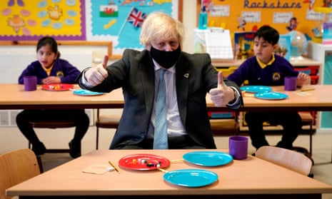 Boris Johnson on a visit to  a primary school in Stoke-on-Trent on Monday.