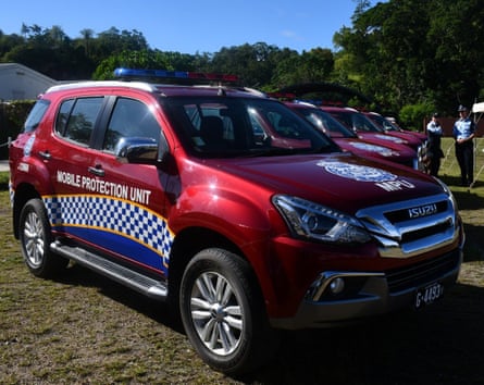 Police vehicles provided to Solomon Islands by Australian government. Shared by Australian High Commission to the Solomon Islands, Lachie Strahan.