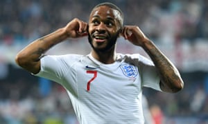 Raheem Sterling lets the Montenegro supporters know what he thinks of some of their chanting after making it 5-1 to England in the Euro 2020 qualifier.