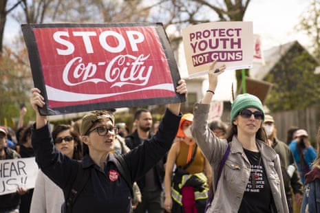 Activists marched through the streets of Atlanta on 11 March to protest the construction of the ‘Cop City’ training facility.