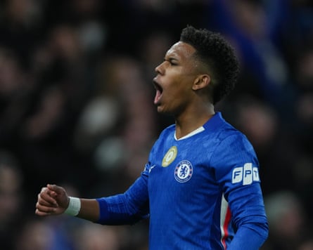 Chelsea v Barcelona, UEFA Champions League , Football, Stamford Bridge, London, UK - 25 Nov 2025EDITORIAL USE ONLY No use with unauthorised audio, video, data, fixture lists, club/league logos or "live" services. Online in-match use limited to 120 images, no video emulation. No use in betting, games or single club/league/player publications.
Mandatory Credit: Photo by Dave Shopland/Shutterstock (15914475dj)
Chelsea's Estevao celebrates
Chelsea v Barcelona, UEFA Champions League , Football, Stamford Bridge, London, UK - 25 Nov 2025