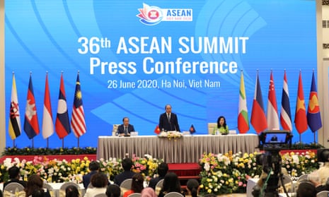 A press conference for the Asean 2020 summit, which was held via video conferencing. 
