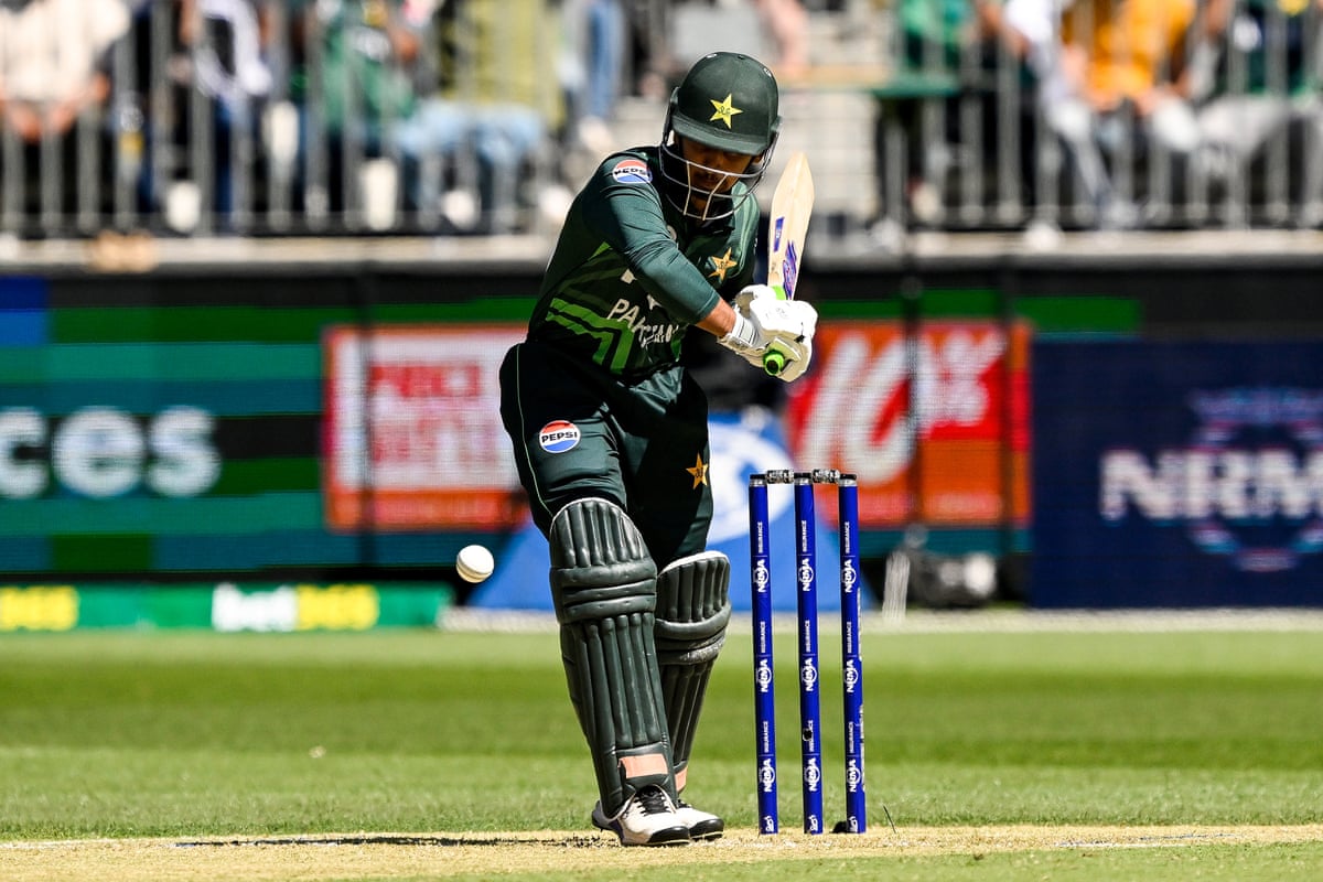 The left-handed Saim Ayub batting for Pakistan