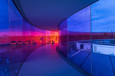 A stunning walkway reproducing a rainbow on the roof of the Kunstmuseum in Aarhus in Denmark.