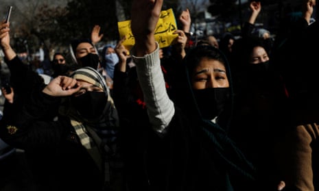 Women in Kabul protest earlier this month after the Taliban ordered Afghan universities to close to women.