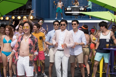 Remy Hii (second from right) as Alistair Cheng in Crazy Rich Asians