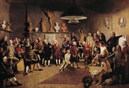 No women allowed … The Academicians of the Royal Academy by Johan Zoffany, with Kauffman appearing only as a portrait on the wall.