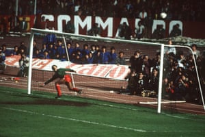 Bruce Grobbelaar watches as a Roma penalty sails over the bar during the shootout