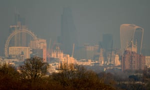 London’s smoggy skyline seen from Richmond park, January 2016.