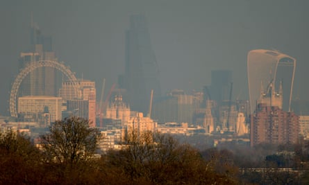 London’s smoggy skyline seen from Richmond park, January 2016.
