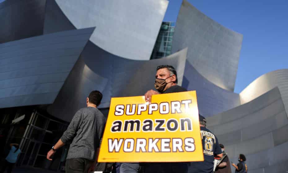 Protest in Los Angeles in support of the unionising efforts of Alabama Amazon workers.
