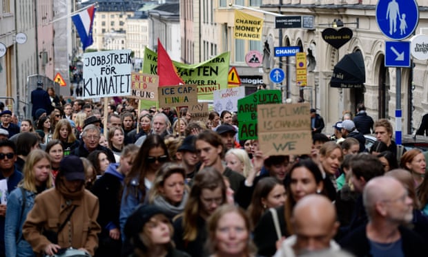 Protesters in Stockholm, Sweden, take part in last week’s global climate strike