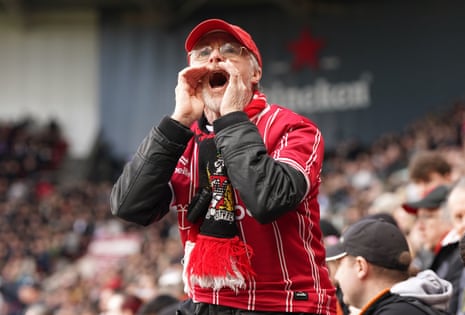 A Bristol City fan shouts from the stands during the Championship match against Leicester City.