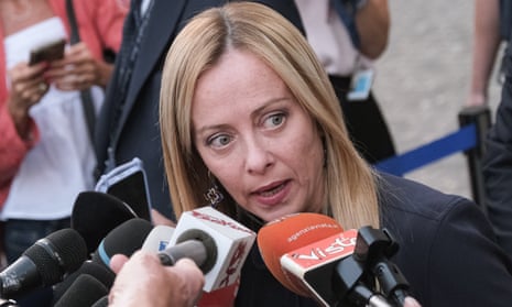 A photo of Italian prime minister Giorgia Meloni speaking last week at Palazzo Chigi in Rome.