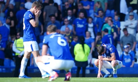 Michael Keane and his Everton’s teammates after Bournemouth’s late turnaround from 2-0 down to snatch a dramatic 3-2 victory at Goodison Park