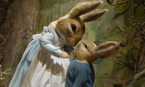 Peter Rabbit and his mother at the World Of Beatrix Potter attraction.
