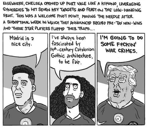 David Squires cartoon on the FA Cup quarter finals in 2026, panel 7