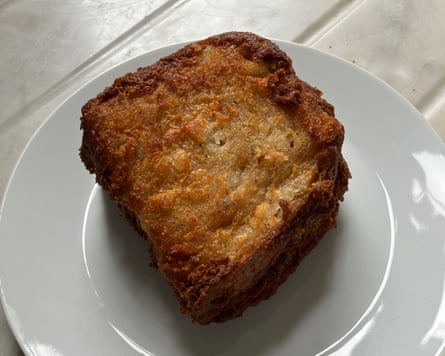 A deep-fried peanut food and jelly sandwich