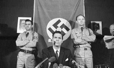 George Lincoln Rockwell, leader of the American Nazi Party holds a news conference in Arlington, Virginia, in 1965.