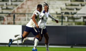 Joe Aribo celebrates the opener in Antwerp.