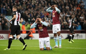 Anwar El Ghazi reacts after a missed chance for Villa.