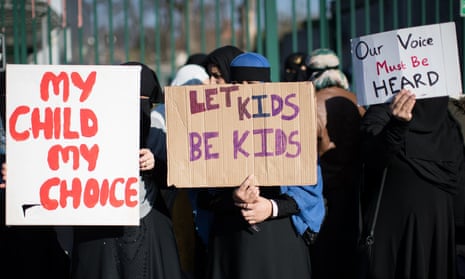 Protesters outside the Anderton Park primary school in Birmingham.
