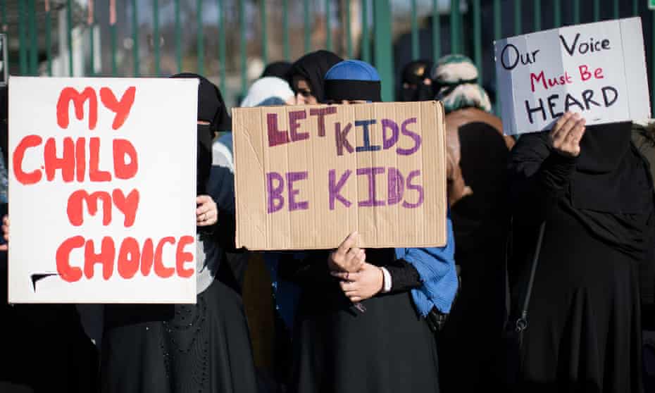 Protesters outside Anderton Park primary school in Birmingham