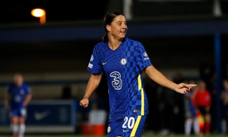 Sam Kerr celebrates the only goal of the game as Chelsea beat Servette.