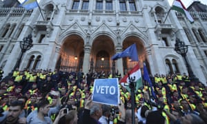 Protestors demonstrate against Viktor Orbán’s education changes, outside the Central European University, founded by George Soros.