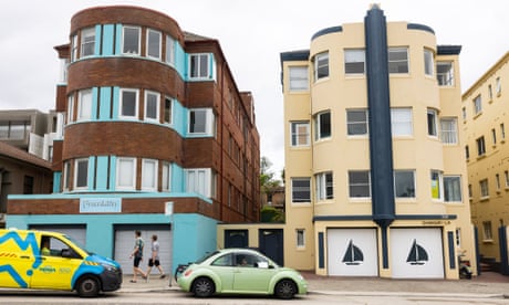 Colourful art deco apartments on a street in Bondi Beach in Sydney