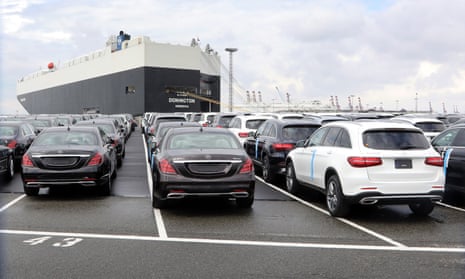 Mercedes-Benz cars at the port of Bremerhaven.