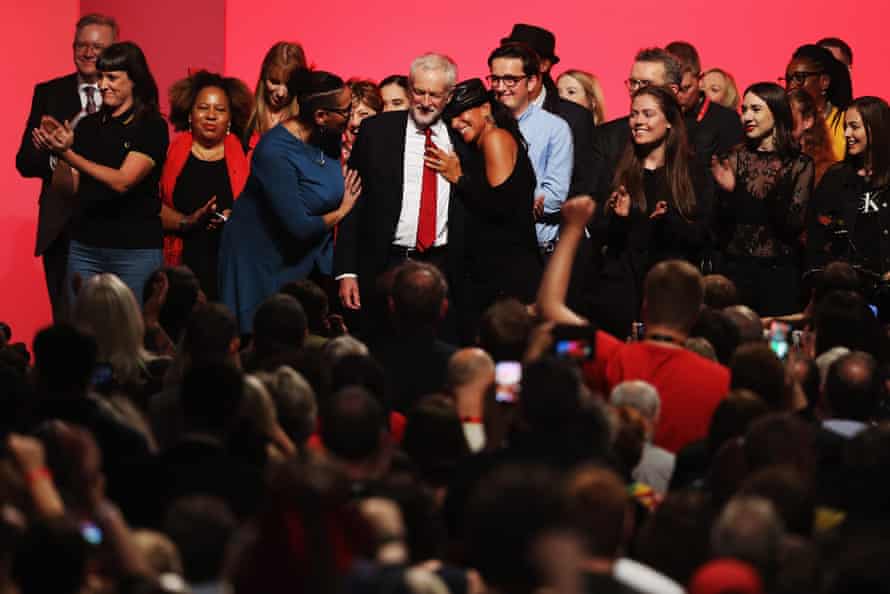 Jeremy Corbyn is congratulated after making his keynote speech.