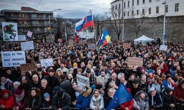 A demonstration against the government's plan to amend the penal code and eliminate a special prosecutors' office in front of the parliament building, in Bratislava, Slovakia, 07 February 2024.