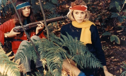 Mireille Darc, right, with Juliet Berto in Weekend, 1967, directed by Jean-Luc Godard.