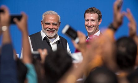 The Indian prime minister, Narendra Modi, meets with Mark Zuckerberg in California.