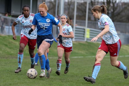 Lucy Sowerby of Halifax on the ball against Hashtag United during the National League Cup semi-final at the Clayborn Ground in Liversedge.