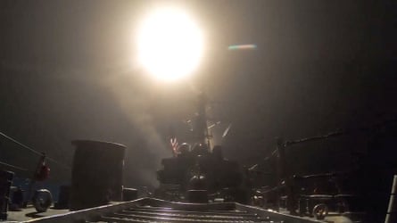 A missile is launched in a flash of light