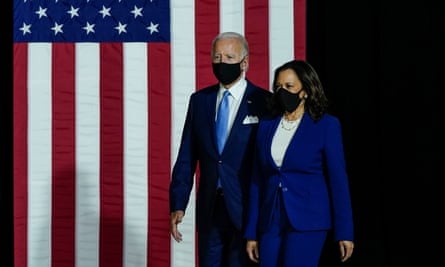 Joe Biden and Kamala Harris in Wilmington, Delaware, on 12 August.