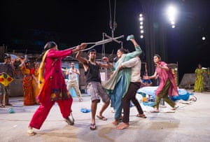Behind the Beautiful ForeversThusitha Jayasundera (in pink) and Meera Syal (in green) at the Olivier in this Rufus Norris production for the National Theatre in 2014. Hare adapted the acclaimed book by Katherine Boo about Mumbai slum life