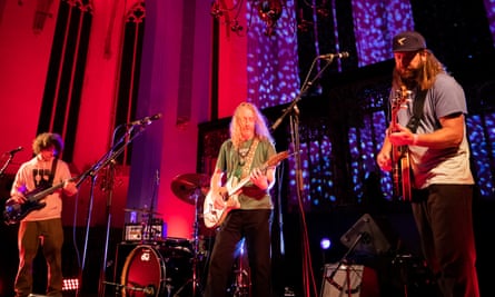 Cyrus Sparhawk, Alan Sparhawk and Dave Carroll on stage