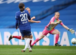 Sam Kerr scores the fifth goal to complete her hat-trick.