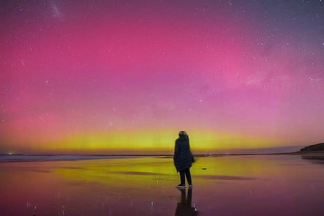 A spectacular aurora australis lights the night sky in Bancoora beach in Victoria, Australia, on 5 November