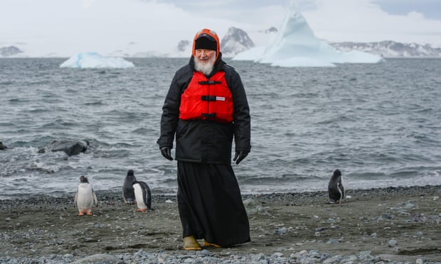 Patriarch Kirill poses for a photo at Russia’s Bellingshausen Antarctic station.