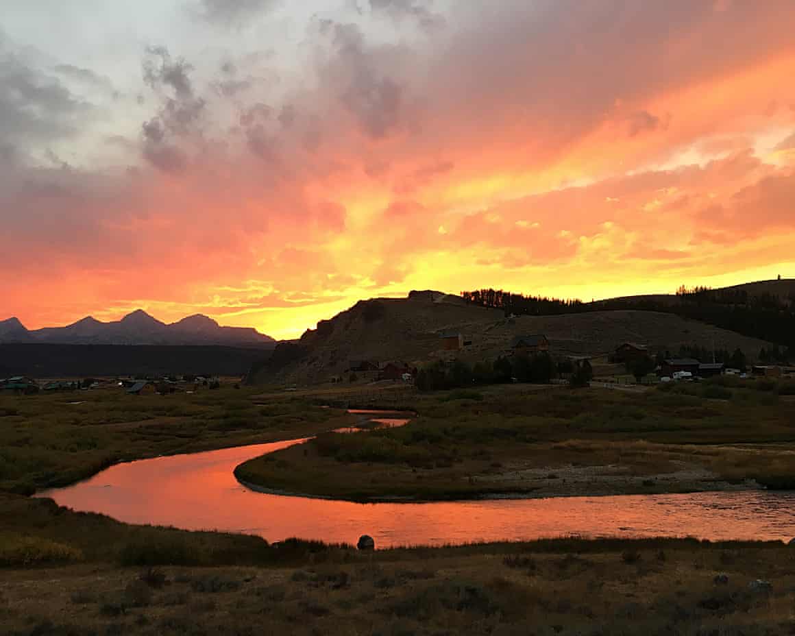 sunset over Valley Creek in Stanley, Idaho