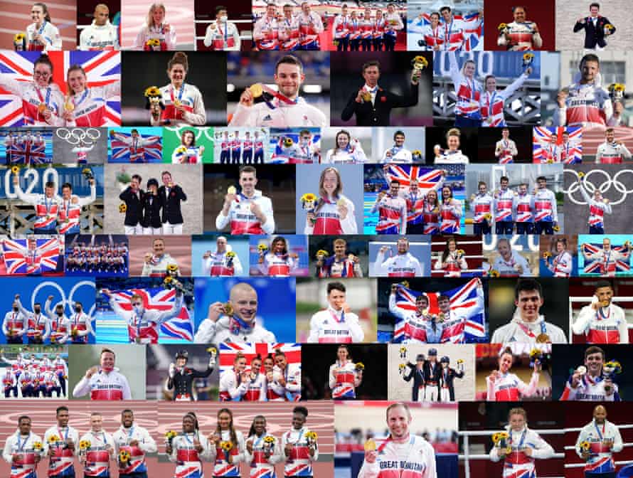 Citra gabungan medali Tim GB dari Olimpiade Tokyo 2020, dengan 22 medali emas, 21 perak, dan 22 perunggu.