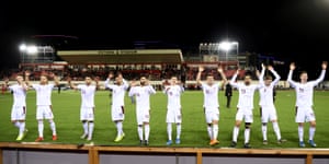 The Swiss side celebrate a qualifying win over Gibraltar