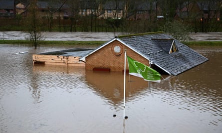 Flood water surrounds the bowling club after the River Taff burst its banks in Taffs Wells, north of Cardiff